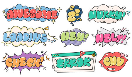 Speech Bubble English Word Typography Illustration Collectionのイラスト素材