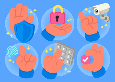 Icon Set Illustration of Hands and Security Authentication Elementsのイラスト素材