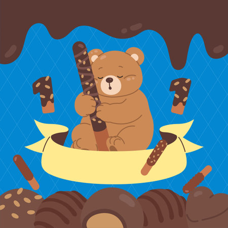 Teddy Bear Sleeping While Hugging Chocolate Snackのイラスト素材