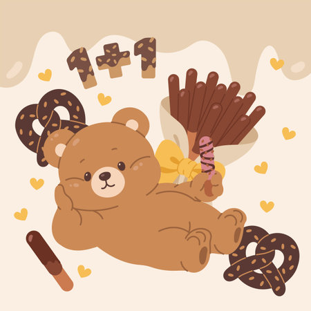 Cute Teddy Bear Holding Chocolate Snack with Eventのイラスト素材