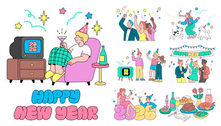 New Year Celebration Party Illustration Set