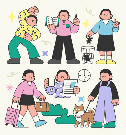 New Year Resolution and Daily Life Illustrationのイラスト素材