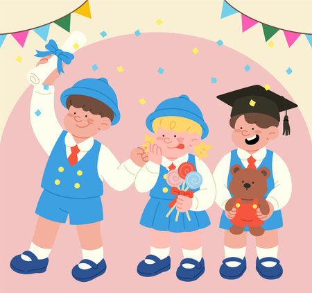Cute Kindergarten Graduation Illustrationのイラスト素材