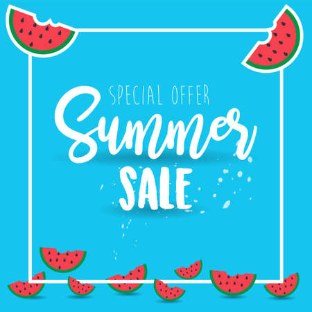 Summer Poster or Background Design Template in blue backgroundのイラスト素材