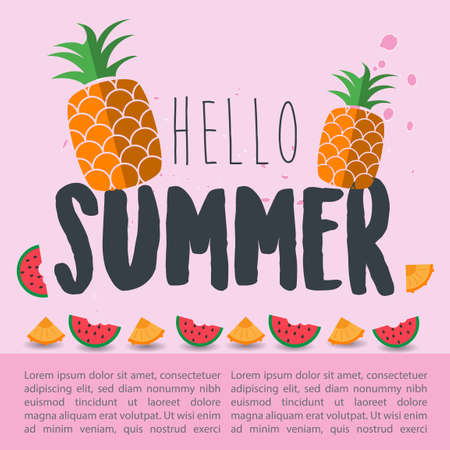 Summer Poster or Background Design Template with watermelon and pineapplesのイラスト素材