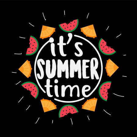 Summer Poster or Background Design Template with watermelon and pineapplesのイラスト素材