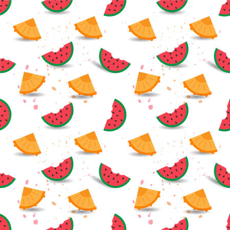 Vector Seamless Pattern of Watermelon and Pineapples