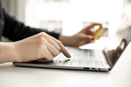 The concept of using credit card to pay for goods or services on online websites, online shopping by credit card, full card information on the website can pay for goods and services.の写真素材