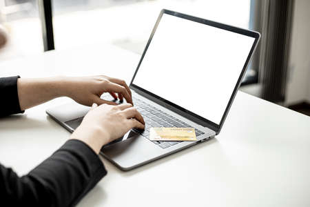 The concept of using credit card to pay for goods or services on online websites, online shopping by credit card, full card information on the website can pay for goods and services.の写真素材