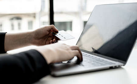 The concept of using credit card to pay for goods or services on online websites, online shopping by credit card, full card information on the website can pay for goods and services.の写真素材