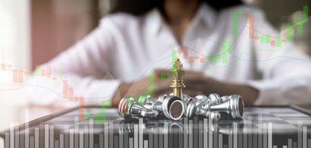 Close-up of a game of chessboard with chess pieces. Chessboard Concept vs. Business Management on...