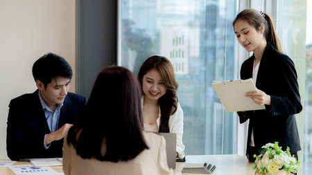 Meeting room atmosphere and business groups are meeting, discussing and planning business operations...