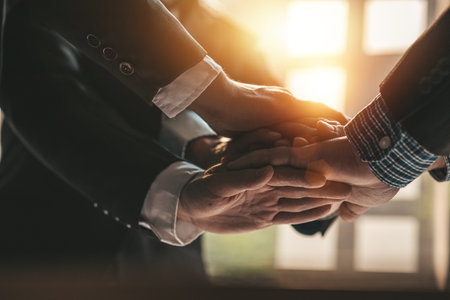 Coordination of the startup management team, businessmen joint venture start up companies, they are young entrepreneurs start up companies. up together to manage a plan to make the company profitable.の写真素材