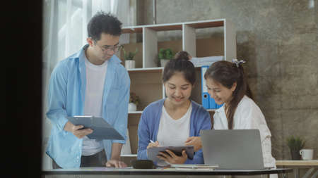 Groups Asian people chatting, business men and women meeting in a conference room, young business...