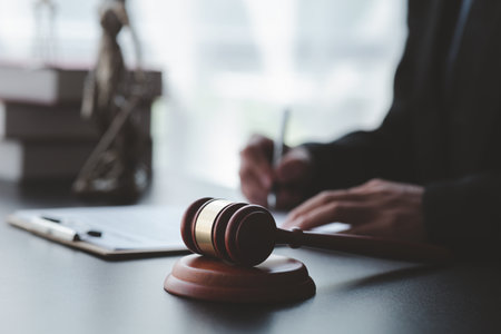 Lawyer concepts to testify to clients and to provide counseling in cases, to provide legal relief, to maintain law and fairness, to proceed with transparency, to attorneys to defend cases in court.の写真素材