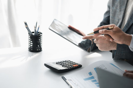 Groups of people joining in discussions, business meetings, startup company sales team meetings, brainstorming and summary of company performance. Business strategy management concept.の写真素材