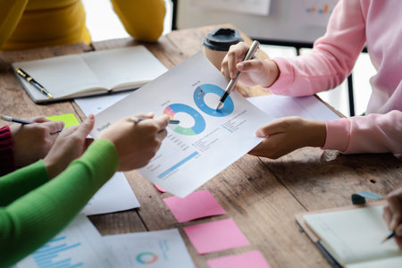 Group businessman attended a meeting with executives of startup companies, startup company sales team meetings, brainstorming and summary of company performance. Business strategy management concept.の写真素材