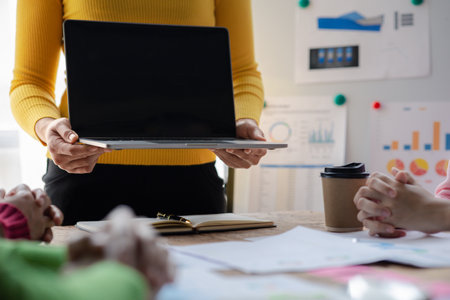 The meeting between co-founders of startups, startup company sales team meetings, brainstorming and summary of company performance. Business strategy management concept.の写真素材