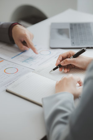 Groups of people joining in discussions, business meetings, startup company sales team meetings, brainstorming and summary of company performance. Business strategy management concept.の写真素材