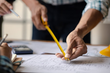 Architects and engineers are working together to edit the draft house plan that was designed after...