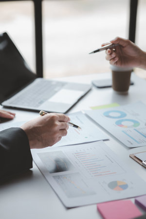 Groups of people joining in discussions, business meetings, startup company sales team meetings, brainstorming and summary of company performance. Business strategy management concept.の写真素材