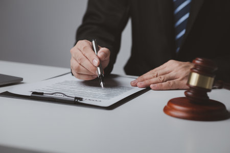 Lawyer who assists legal counsel with clients who are stuck in a lawsuit or want to file a lawsuit, lawyering is a legal battle, using the law to fight a lawsuit fairly.の写真素材