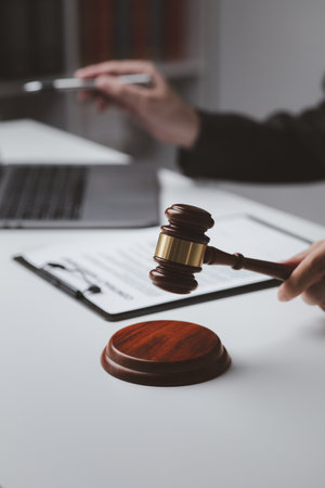 Lawyer who assists legal counsel with clients who are stuck in a lawsuit or want to file a lawsuit, lawyering is a legal battle, using the law to fight a lawsuit fairly.の写真素材