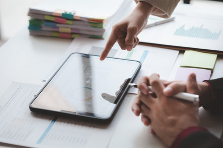 Groups of people joining in discussions, business meetings, startup company sales team meetings, brainstorming and summary of company performance. Business strategy management concept.の写真素材