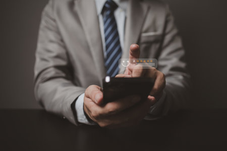 Product or service review ideas from customers, writing reviews from customers who use the products and services of the store to express their satisfaction and increase the credibility of the store.の写真素材