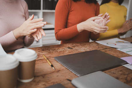 Group businessman attended a meeting with executives of startup companies, startup company sales team meetings, brainstorming and summary of company performance. Business strategy management concept.の写真素材