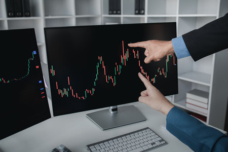 Two investors analyzing the stock market for trading, business man trading stocks for profit, stock...