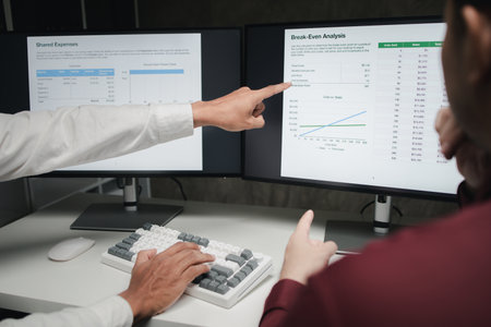 Atmosphere of a startup company meeting, business people are meeting together to summarize and plan investment finances, they are the founders of the company. Business administration concept.の写真素材