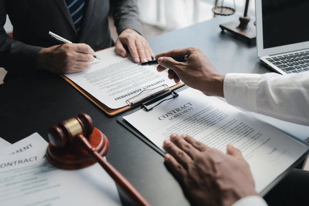 Lawyers give advice to clients and draft contracts. Lawyers seek legal information to plan for representing clients in cases and draft case employment contracts, using the law. Lawyer concept.の写真素材