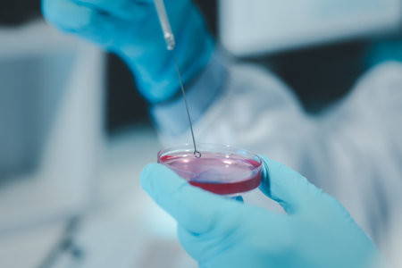 Chemist is chemically analyzing test tubes, chemist is doing an experiment in the laboratory,...
