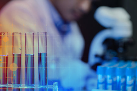 chemist is doing an experiment in the laboratory, A scientist is using a microscope to analyze the chemical composition, A scientific experiment is searching for biological answers in a laboratory,の写真素材