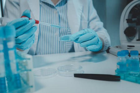 One of the laboratories where experiments are being conducted, A science experiment is being conducted in the laboratory, Scientist is experimenting with chemicals in the laboratory,の写真素材