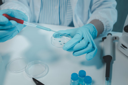 One of the laboratories where experiments are being conducted, A science experiment is being conducted in the laboratory, Scientist is experimenting with chemicals in the laboratory,の写真素材
