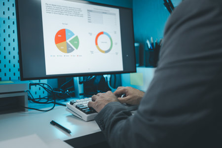 using computer together in office, successful business people working together in a co-working office, two business professionals working on a tech project, business colleagues talking to each other,の写真素材