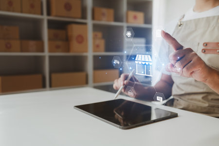 tablet are being used to do various activities to promote sales to stores, owner of an online store...