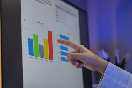 An employee is working on a detailed graph that shows results reporting various results about the...