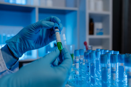 A scientist uses laboratory equipment for a research experiment, test tube is essential for chemists...