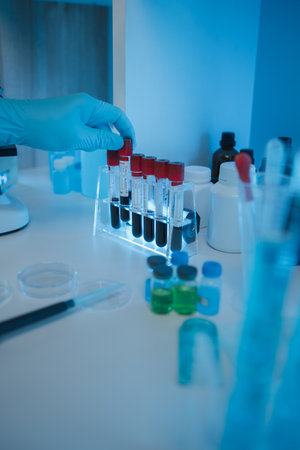 working atmosphere in the laboratory, chemistry and science specialist working in a lab with various...
