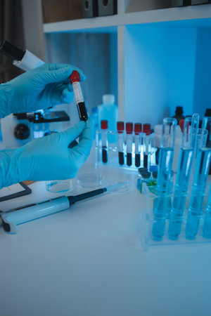 working atmosphere in the laboratory, chemistry and science specialist working in a lab with various...