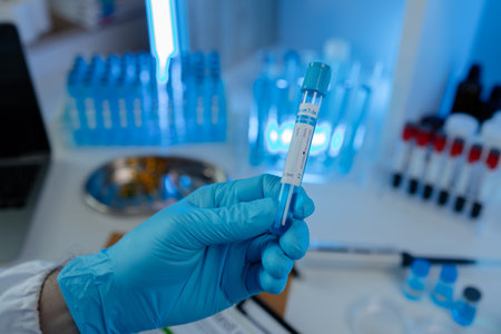 a researcher is conducting scientific experiments on a liquid substance, a scientist is using laboratory equipment to analyze a liquid sample, chemicals are tested in a labの写真素材