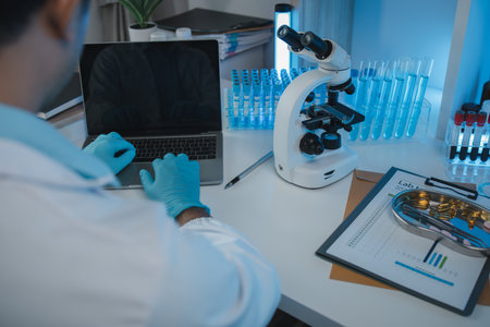 working atmosphere in the laboratory, chemistry and science specialist working in a lab with various...