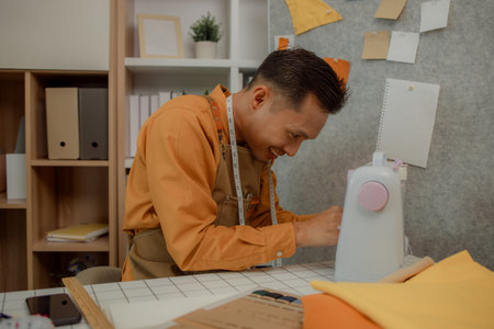a fashion designer is working in his studio doing what he loves, he does many things such as using a...