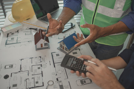 two architect is in office and sharing their strategy idea of building plan to each other, there are...