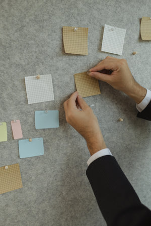 A businessman is planning a strategy to work efficiently and have the most positive impact on the company. An executive of a company is organizing ideas into a concrete form for easy understanding.の写真素材