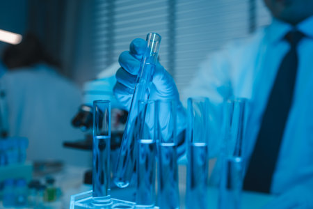 researchers working in the clinical laboratory, scientists working in the lab, science, chemists are working on project of vaccine development, scientists conducting an experimentの写真素材