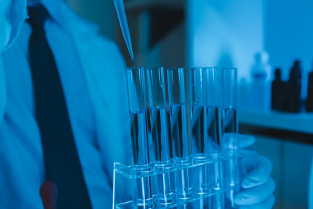 researchers working in the clinical laboratory, scientists working in the lab, science, chemists are working on project of vaccine development, scientists conducting an experimentの写真素材